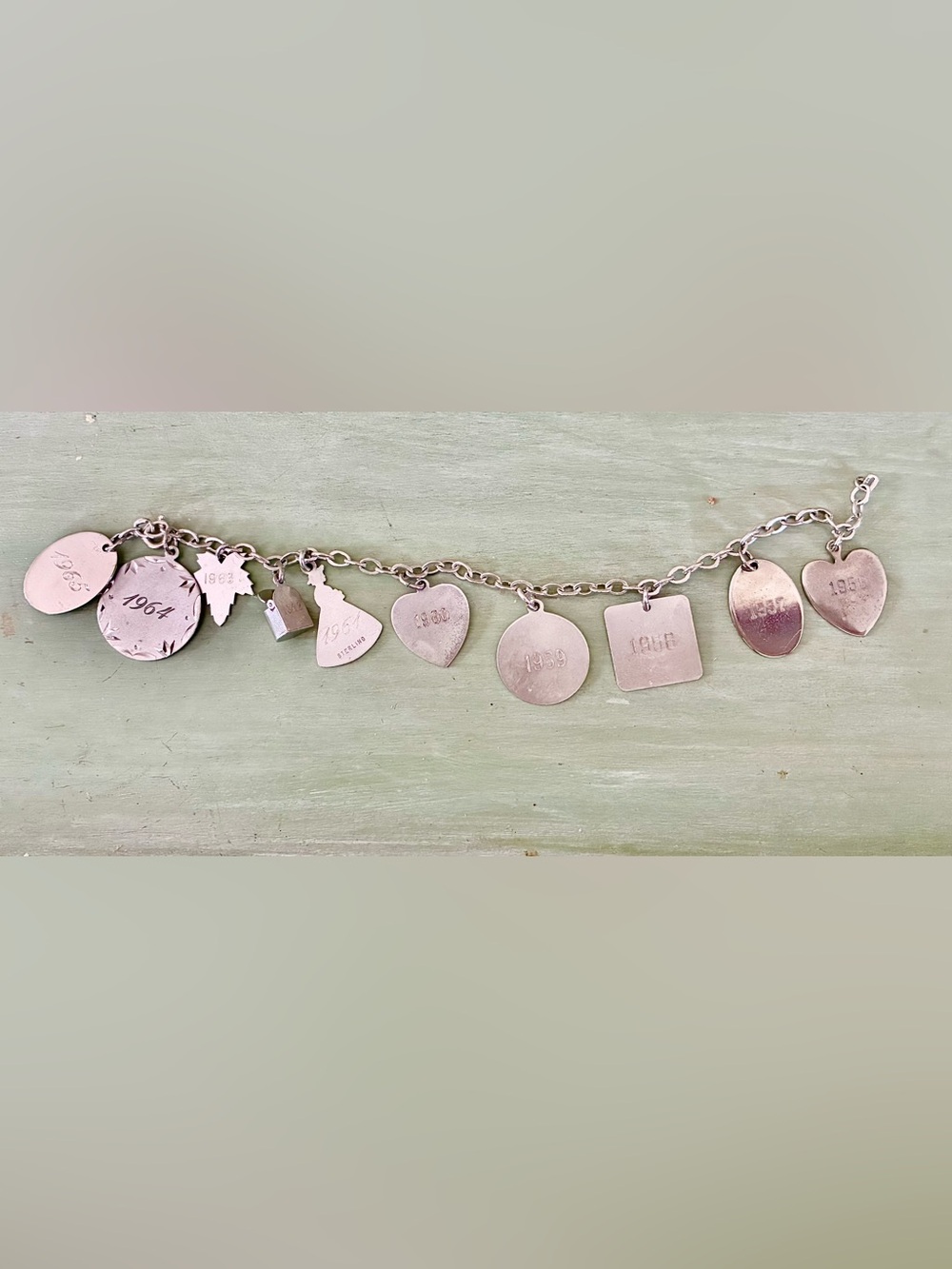 Vintage Sterling Silver Charm Bracelet with Date Charms (Silver)